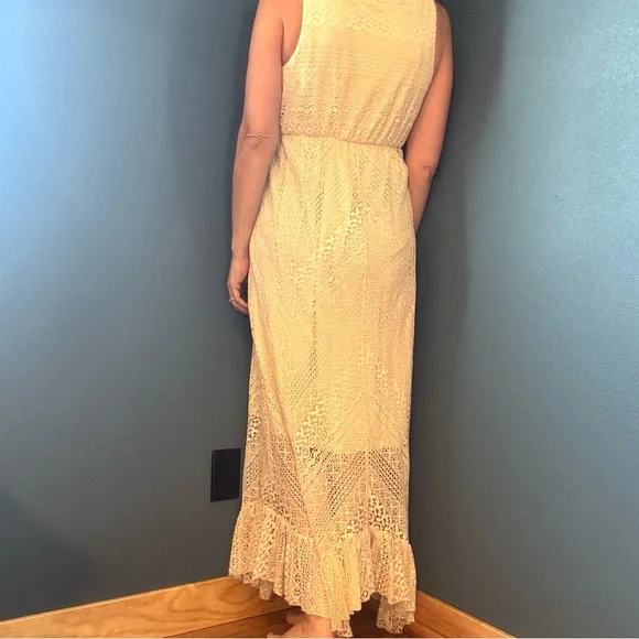 Bohemian Cream Lace Knit Maxi Dress size M - Picture 3 of 11